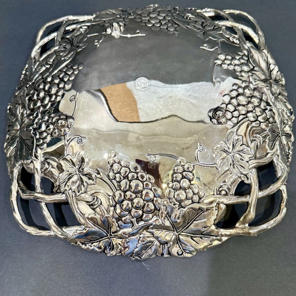 GODINGER SILVER Plated Grapevine Square Serving Tray Plate Wine Decor Display - Image 2 of 4