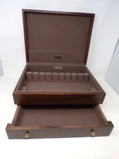 vtg wood flatware silverware storage chest anti tarnish w drawer  753