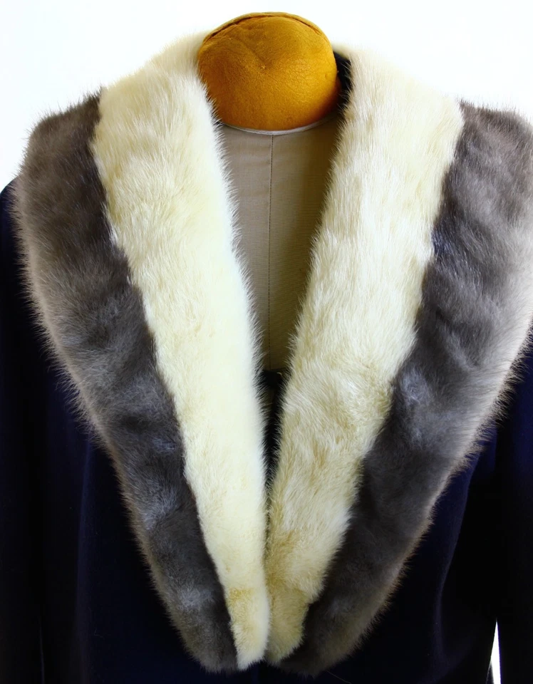 Vintage IVORY CREAM and Grey REAL MINK Detachable Fur Collar Scarf Stole Wrap - Image 1 of 4