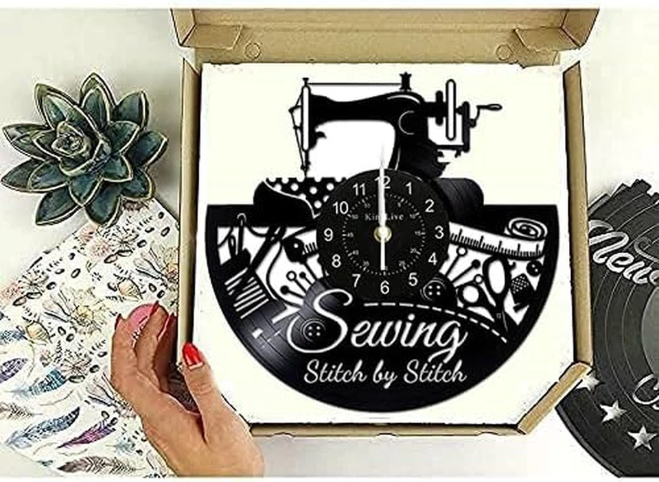 Máquina de coser vinilo disco reloj de pared gran idea para sastre modista Foto 2 de 4