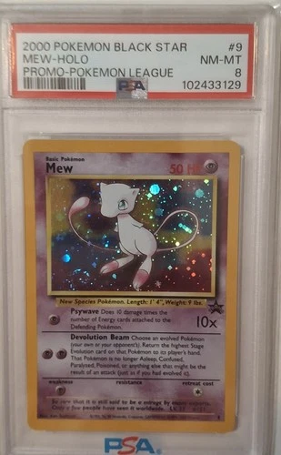 2000 POKEMON PROMO BLACK STAR POKEMON LEAGUE #9 MEW HOLO PSA 8 Vintage W/Swirl