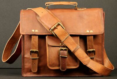New Men's real goat Leather messenger shoulder bag vintage briefcase laptop bag