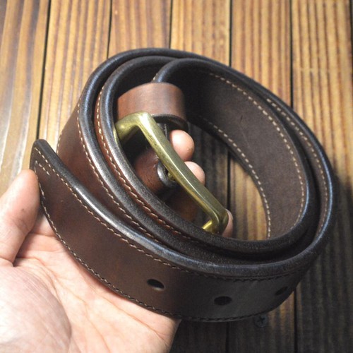 Hand Sewing Custom made Full grain Saddle Leather Durable Belt Brass Buckle - Picture 7 of 9