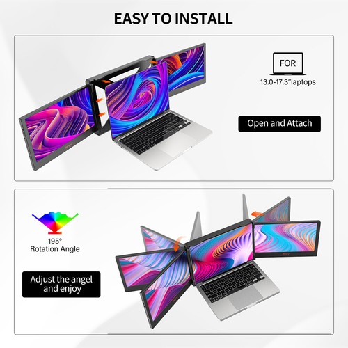 Portable Monitor Triple-Fold Screen External Display for Laptop with Speakers - Picture 5 of 9