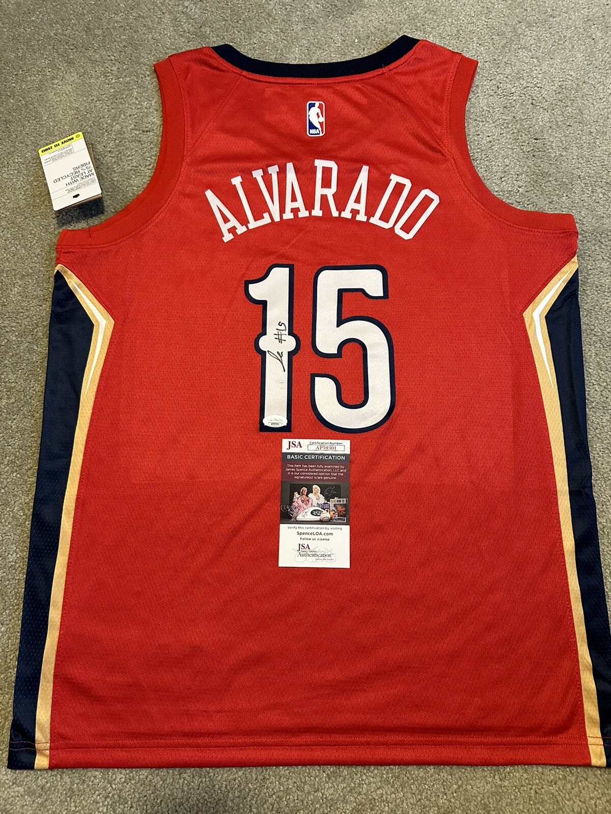 Jose Alvarado New Orleans Pelicans Autograph Autographed Signed Jersey JSA Cert Large 