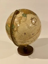 Vintage Replogle 12” World Classic Series Globe, Raised Relief, mid-century map