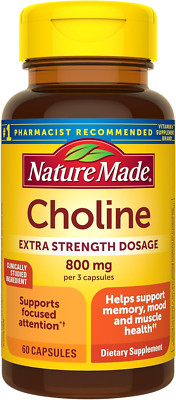 Extra Strength Dosage Choline Supplements 800 Mg per 3 Capsules, Brain Health...