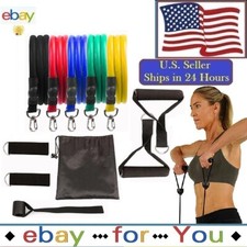 11 PCS Resistance Band Set Yoga Pilates Abs Exercise Fitness Tube Workout Bands