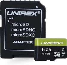Unirex 16GB UHS-1 microSD Memory Card with SD Adapter