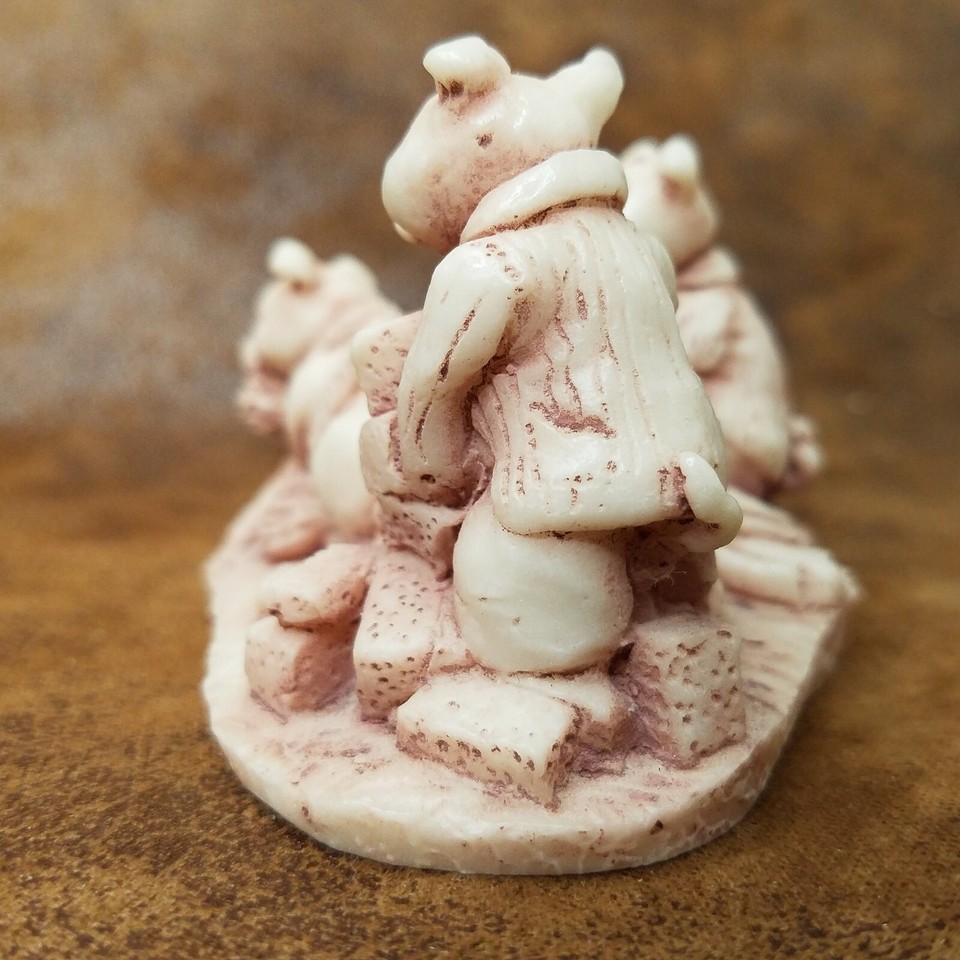 Vintage 1970s Three Little Pigs Marble Figurine Handcrafted USA