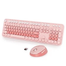 Wireless Keyboard and Mouse Set Retro Typewriter Keyboard 2.4GHz Full Size 10...