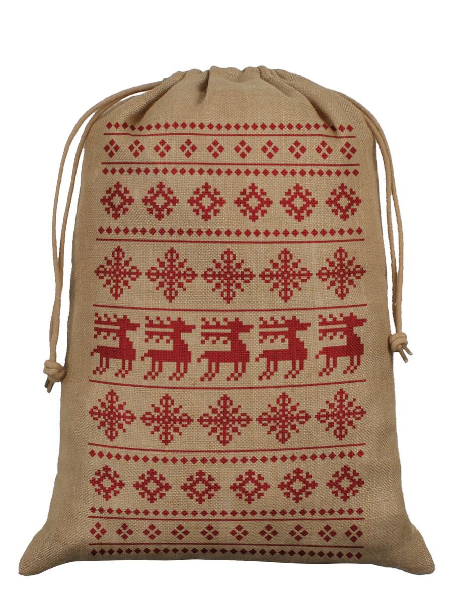 Santa Sack Christmas Reindeer Hessian Brown 40x55cm