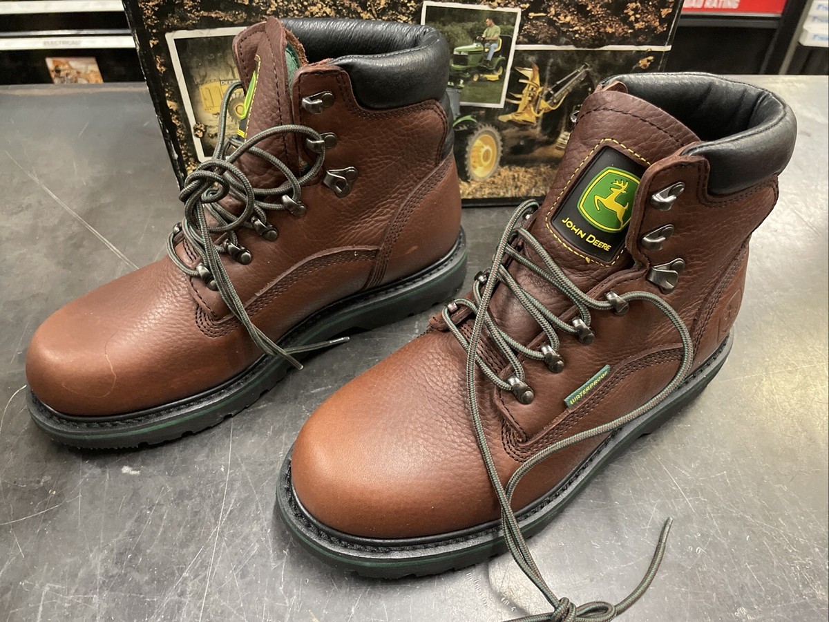 John Deere JD6283 Mens Boots 8 W Brown Leather Waterproof agion