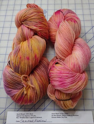 2 Skein Handpainted Dyed 100% Wool Sport Yarn Knit Weave Felt USA NWT Summer Mea