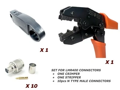 Set of 10pcs RF Coax Connector N Male LMR400 + Cable Stripper Ratchet Crimper