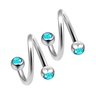 2X Steel 3/4/5mm CZ Ball Spiral Ear Stud Twist 6-10mm Ring Bar Eyebrow Piercing