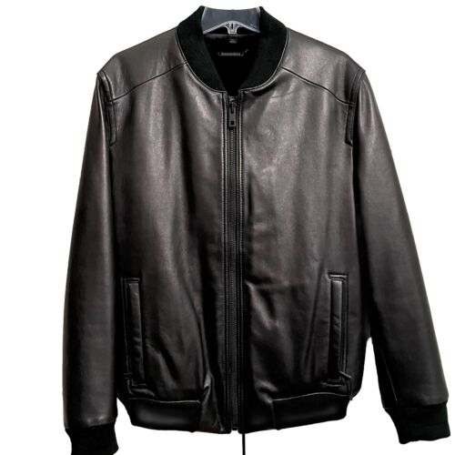 NEW RARE Andrew Marc Richard Chai Convertible Black Leather Fur Bomber Jacket M - Picture 1 of 24