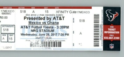 Mexico vs Ghana 6/28/17 NRG Stadium Houston TX - Full Ticket ,