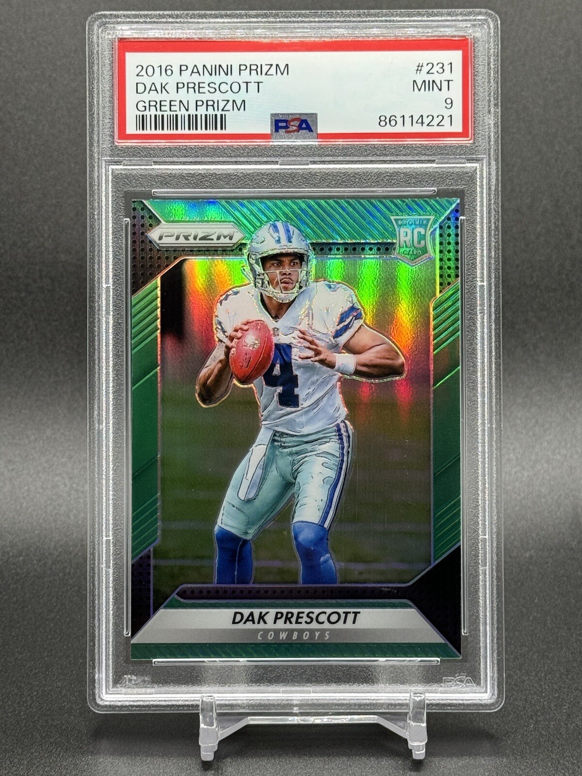 2016 Prizm Dak Prescott Green Prizm Rookie PSA 9 SP RC Cowboys