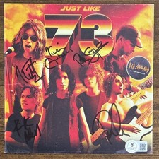Def Leppard JUST LIKE 73 BLUE VINYL & FULL BAND SIGNED PHOTO BAS BECKETT COA
