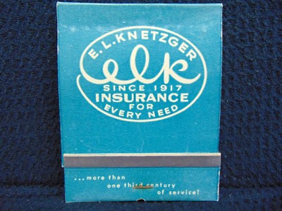 VINTAGE MATCHBOOK ''E.L.KNETZGER INSURANCE AGENCY'' 4 1/4'' X 3 1/2''