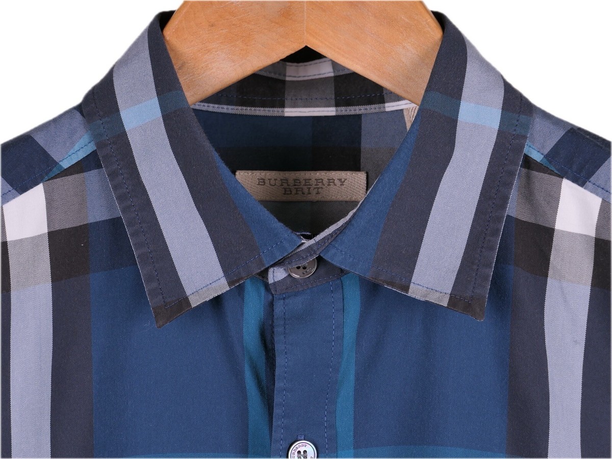 【BURBERRY BRIT】メガノバチェックシャツ Burberry Brit Blue Gray ICONIC Nova Check Lightweight Button
