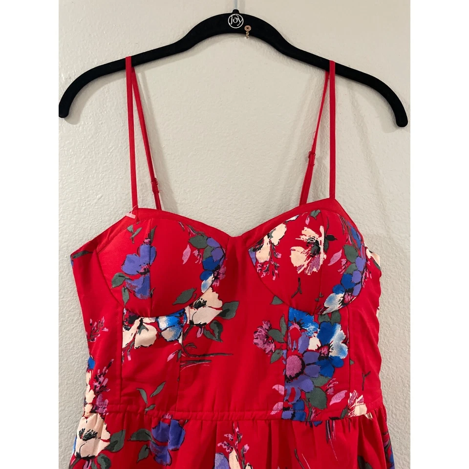 BANDA DE GITANOS MUJER MAXI VESTIDO ROJO FLORAL BUSTIER VERANO SIN MANGAS TALLA S Foto 2 de 4