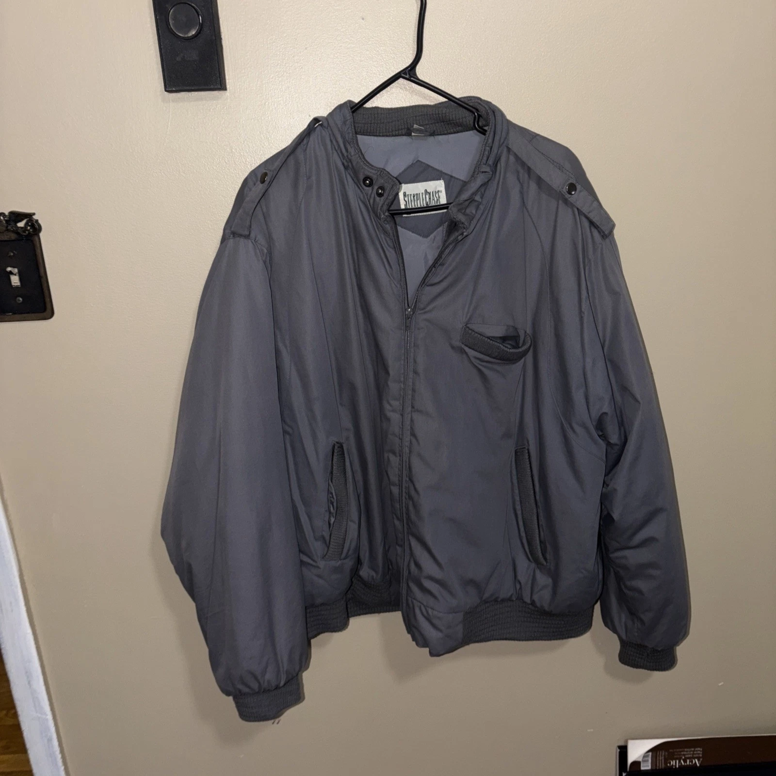 Steeplechase Jacket Mens 2XL Gray Full Zip Bomber Windbreaker Pockets Outdoor