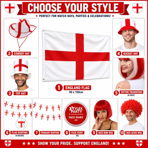 England Supporters Accessories World Cup Day Flag Hats Wigs Face Paint Football