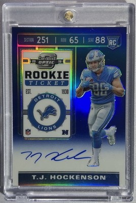 2019 Contenders Optic TJ Hockenson RC Rookie Ticket Blue Auto /75 Lions Vikings