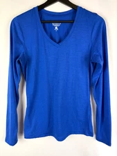 Seg'ments Woolmark Women's Blue Long Sleeve V-Neck 100% Merino Wool Top Small S