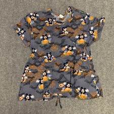 Disney Halloween Scrub Top Tricky Mickey Mouse Shirt Orange Adult Large