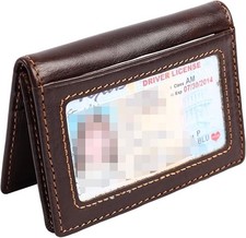 RFID Mens Slim Front Pocket Wallet Genuine Leather Bifold ID/Credit Card Coffee