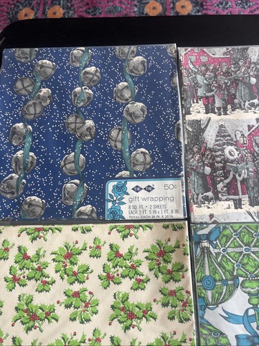 Vintage Christmas Tie Tie Gift Wrapping Paper 8 sq ft. X9 - Picture 11 of 11