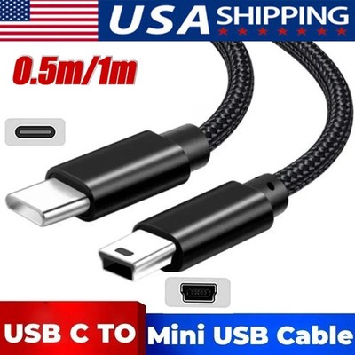 Type C to Mini USB Fast Charger Data Sync Cord 5 Pin OTG USB-C to Mini USB Cable