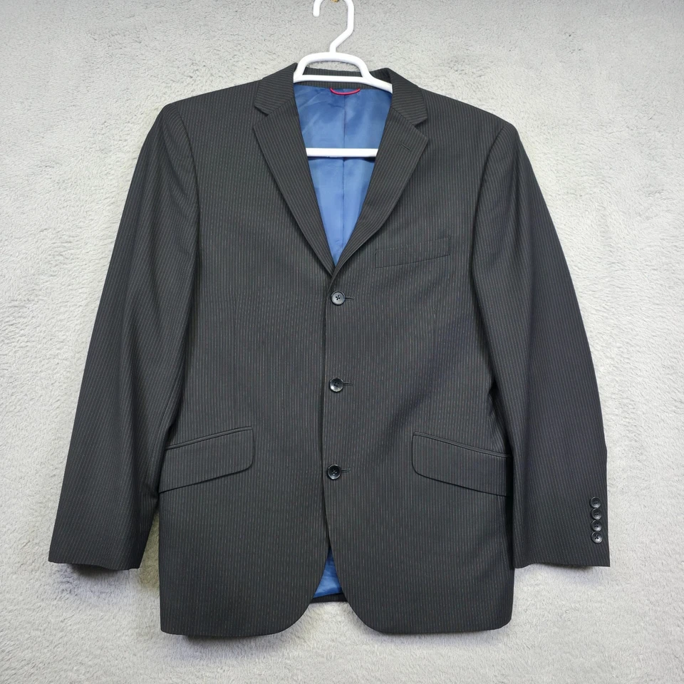 Мужской костюм Kenneth Cole Reaction куртка 40S черная тонкая полоса брюки 34x32 опрятные - Изображение 2 из 4