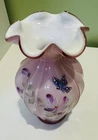 Fenton Dusty Rose Overlay Asters Hand Painted Hexagonal Vase 1997 W873