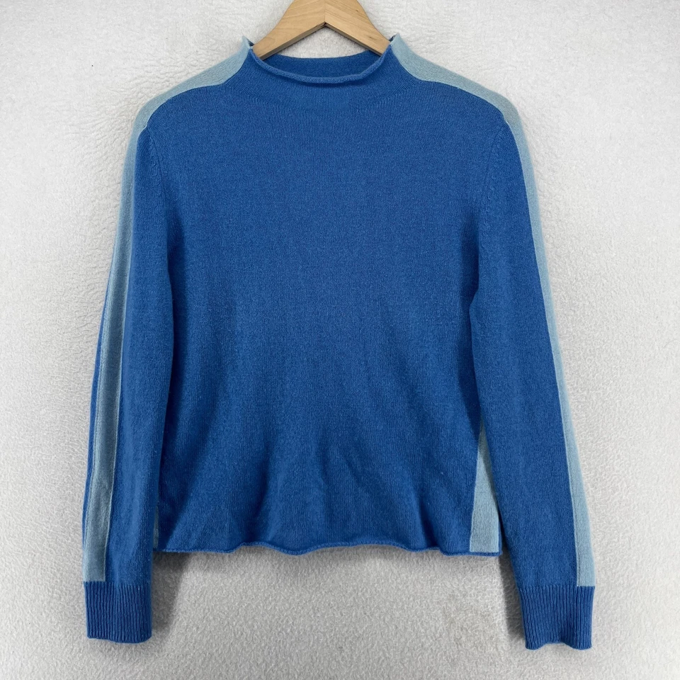 Suéter para mujer VINEYARD VINES 2XS elevado 100 % cachemir cuello redondo pulóver azul Foto 2 de 4
