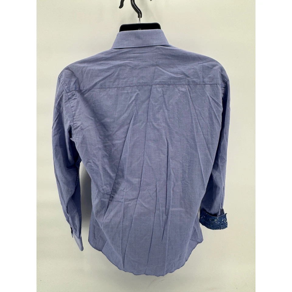 Bertigo Mens Dress Shirt Long Sleeve Blue Floral Trim Button Down Large - Image 3 of 4