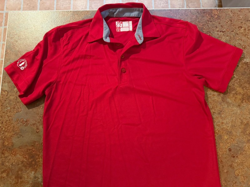Chick-fil-a TEAM style Polo Shirt Red M Recycled Fabric Button Men's Logo