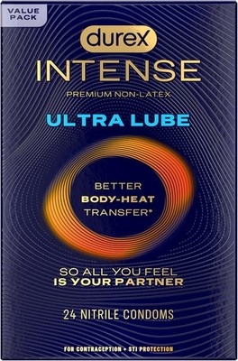 Durex Intense Ultra Lube Non Latex Condoms, Ultra Thin Condoms Lubricated with S