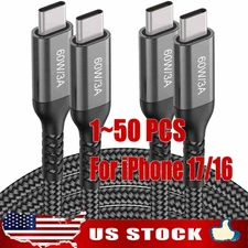 60W USB C to C Cable Fast Charge PD Nylon Cord 3/6/10FT for iPhone17 Samsung lot