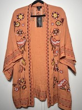 NWT Curations Floral Embroidered Oversized Peach Orange Kimono Cardigan-Size M/L