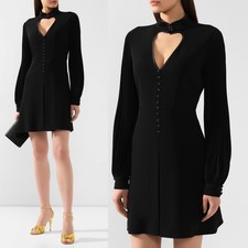 GUCCI DRESS BLACK JERSEY CUT OUT HEART PLEATED SLEEVES $3,600 sz IT 42 US 6
