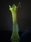 Fenton Manganese Carnival Glass Iridescent Marigold Swung Rib Vase Vintage GLOWS