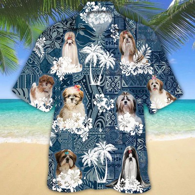 Shih Tzu Dog Cute Summer Beach Aloha Short Sleeve Hawaiian Shir