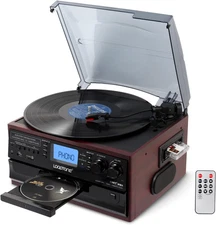 10 in 1 Bluetooth In/Out Record Player 3 Speed Vinyl Vintage Turntable CD Player