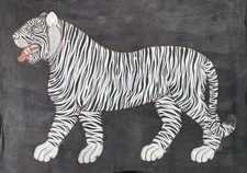 Jaime Parlade White Tiger Painting In Black 1980s " 46 Inches X 66Inches "