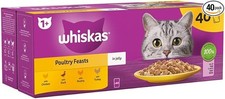 "WHISKAS 1+ Adult Wet Cat Food 40x85g Poultry Selection Jelly Pouches Bulk Pack" 5.38 per kilo