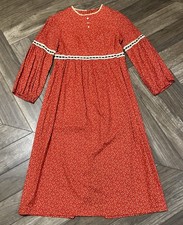 Vintage 60s 70s Calico Prairie Dress Lace Collar Maxi Medium Floral Print